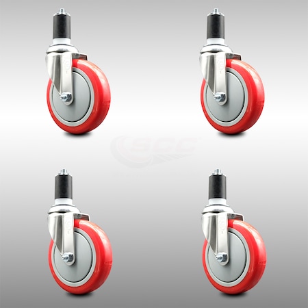 Service Caster 5 Inch 316SS Red Polyurethane Swivel 1-1/2 Inch Expanding Stem Caster Set SCC SCC-SS316EX20S514-PPUB-RED-112-4